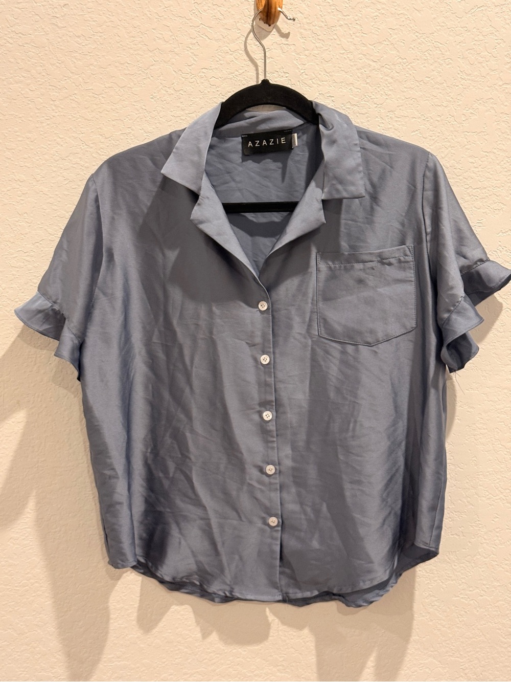 Azazie Slate Blue Short-Sleeve Button-Up Shirt